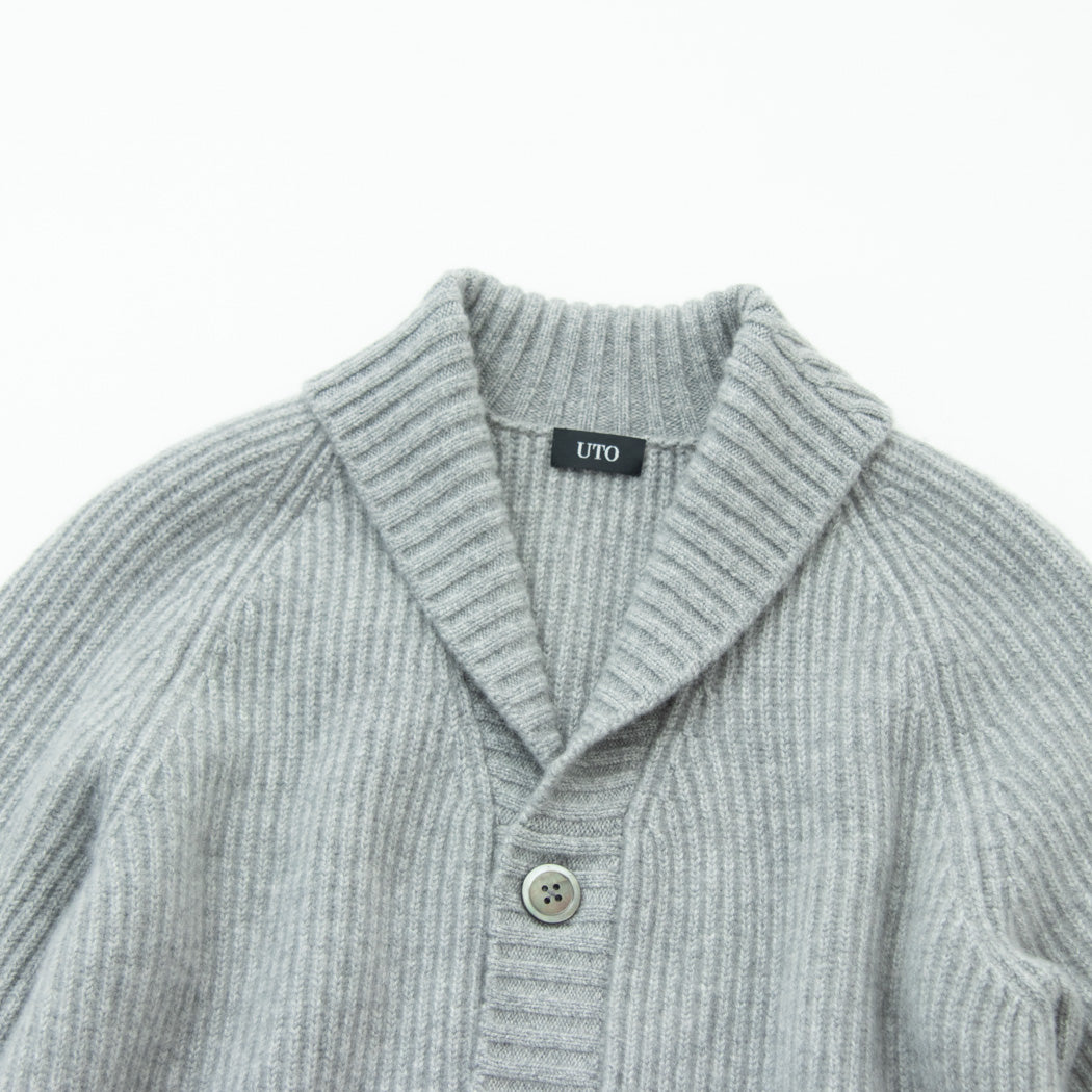 日本製】カシミヤ100% 両畦編み ショールカラー カーディガン メンズ