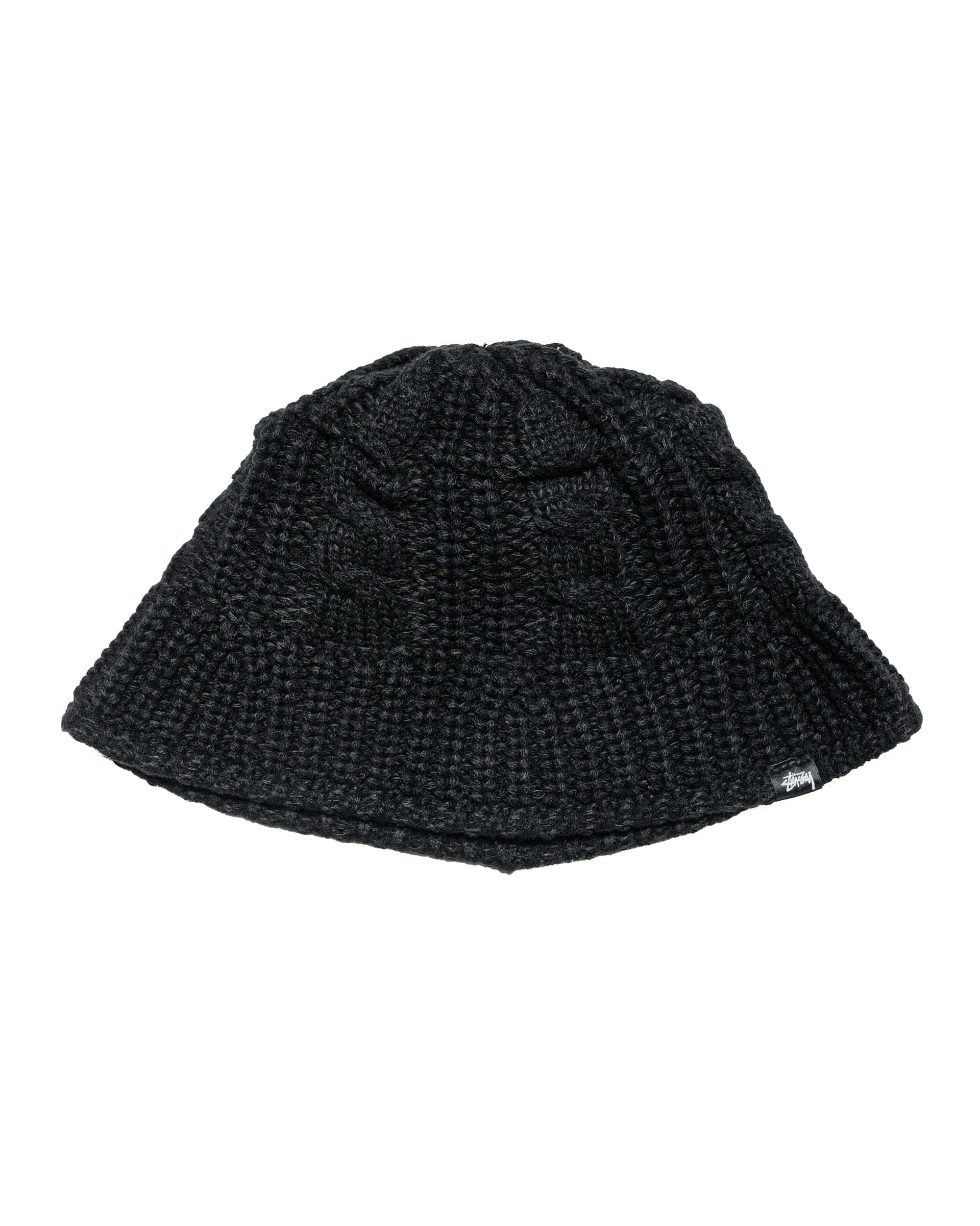StussyCableKnitBucketHatBlack-