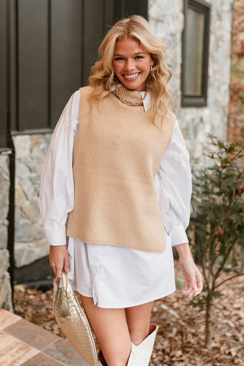 Elena Taupe Turtleneck Sweater Vest - Lizard Thicket