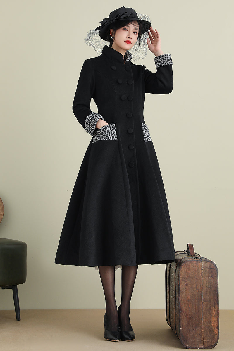 Black Wool Vintage Coat – Handmade Fit and Flare Winter | Xiaolizi