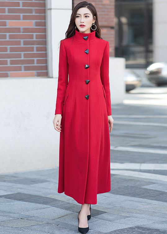 stand collar vintage red midi wool coat 2960 – Xiaolizi