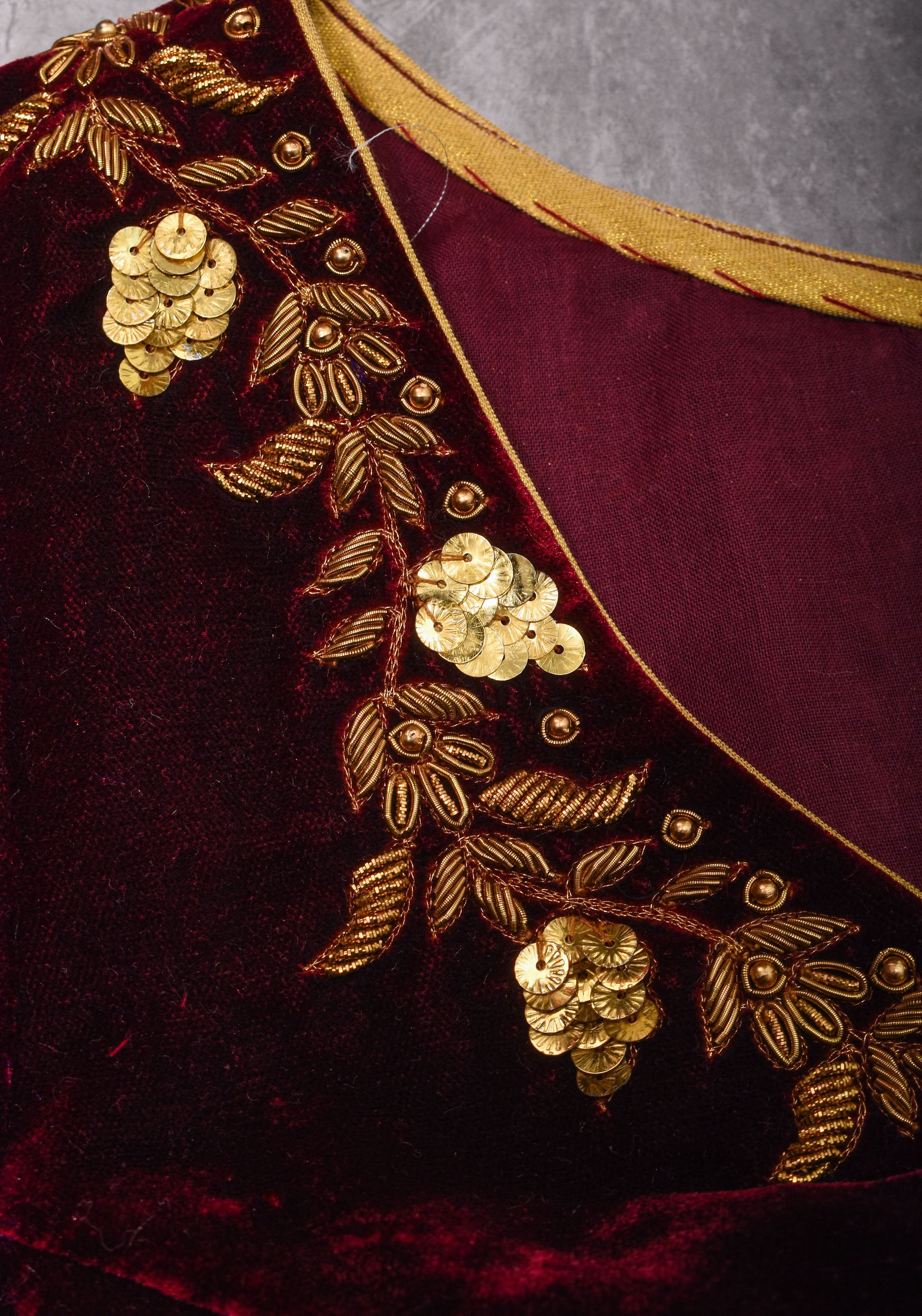Velvet Blouse in Maroon with Zardosi and Sequin Work | Made to