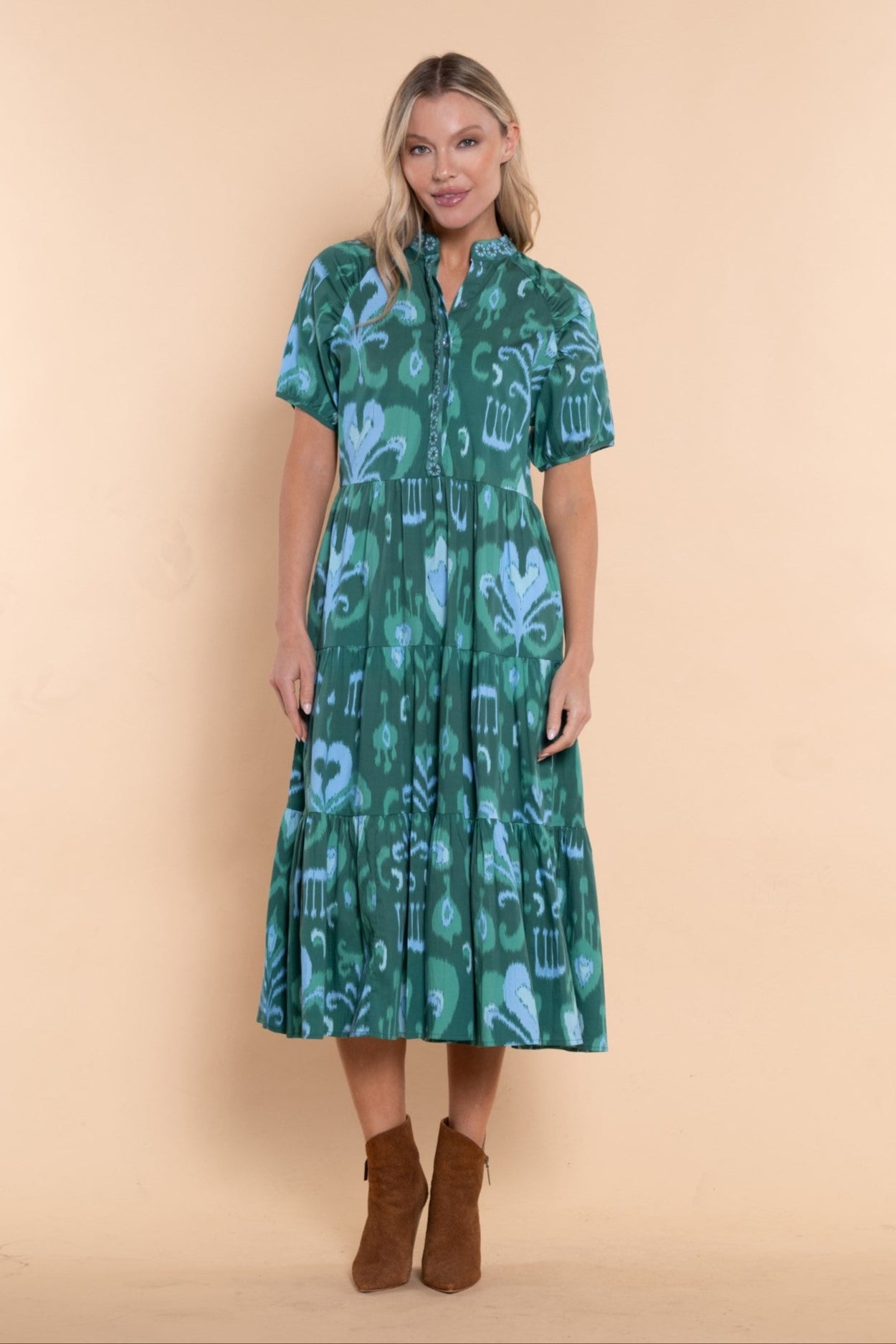 Sheridan French I Fall 2025 I Kimbell Dress in Emerald Ikat