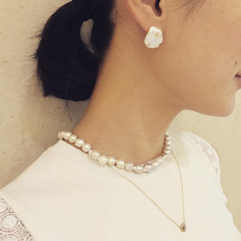 petal pearl dia stud earrings M – shinkai jewelry