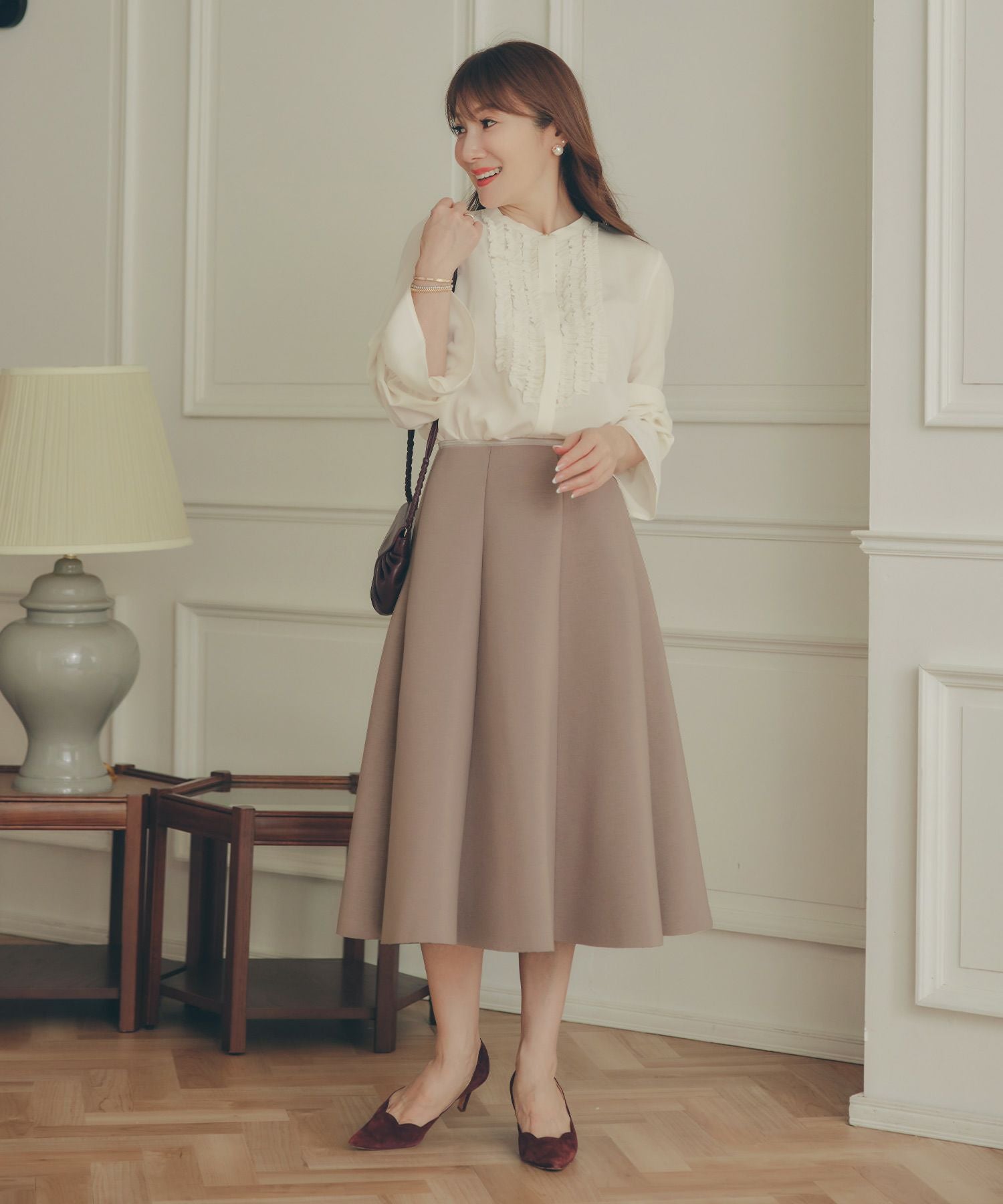 SPRING-SALE ボンディング フレア スカート Liala×PG 全5色｜lpg612