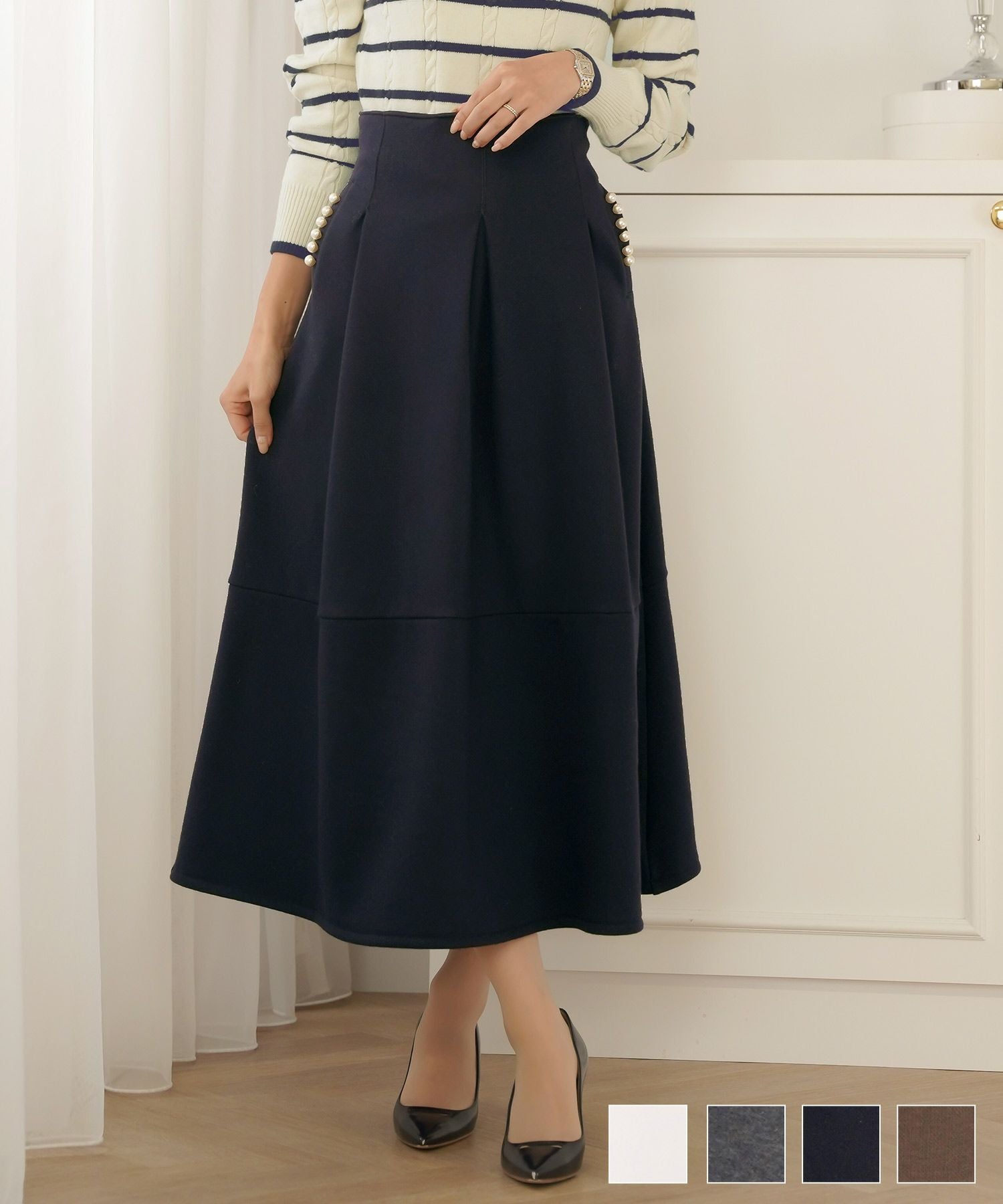 ゴム調整 裏起毛 ハイウエスト スカート le reve vaniller 全4色