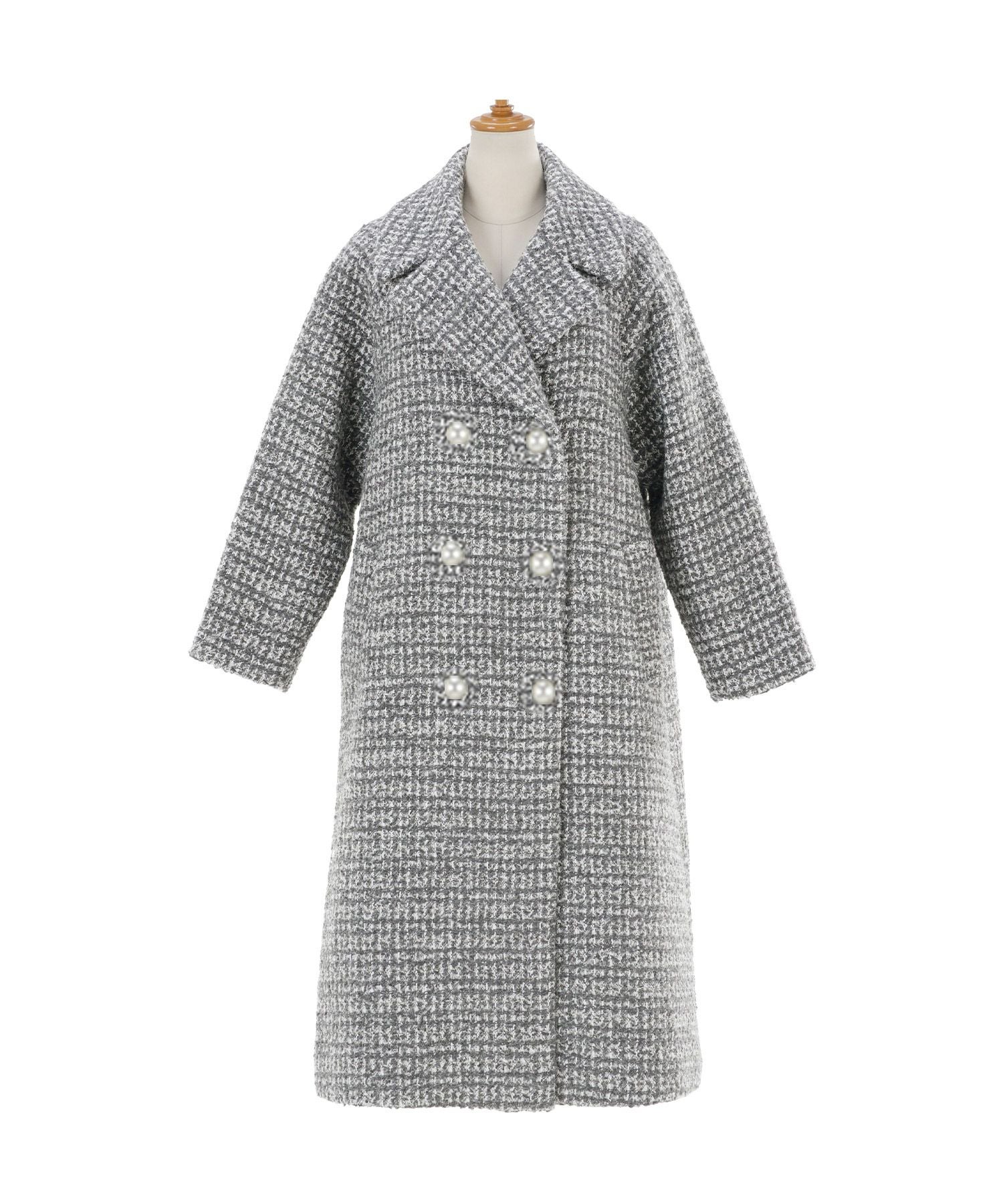 OUTLET-SALE テーラーカラー ダブル釦 ツイード コート Liala×PG 全6色