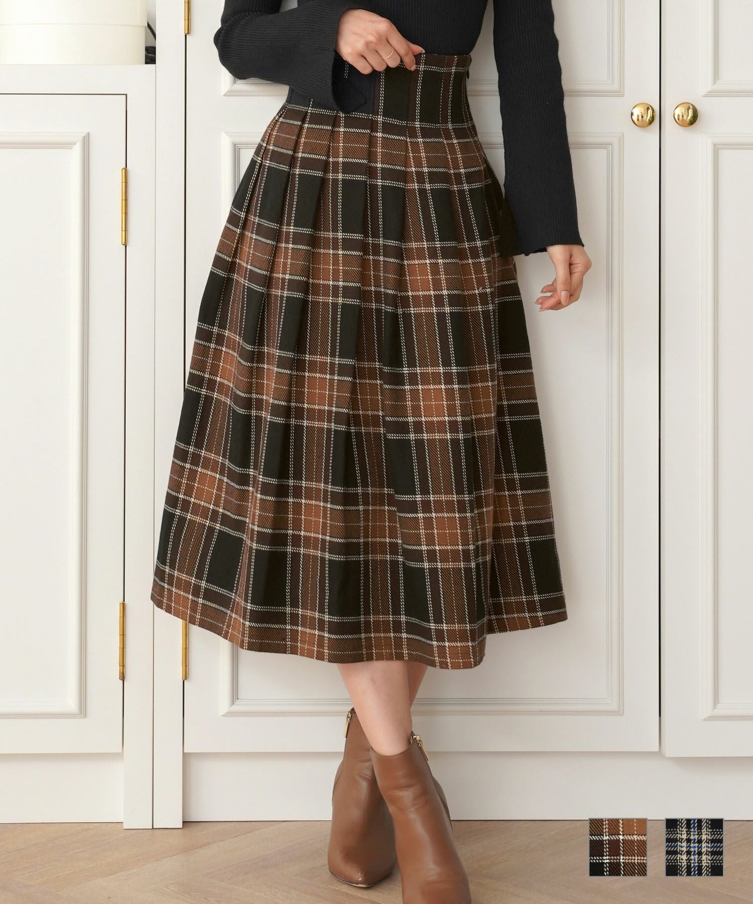 タータンチェック ハイウエスト タック スカート le reve vaniller 全2