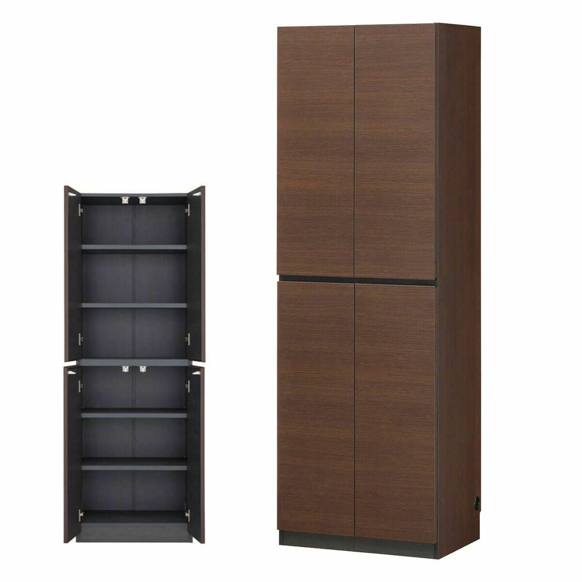 国産 壁面収納 キャビネット 幅60cm 高さ180cm ダークブラウン 本棚 巾