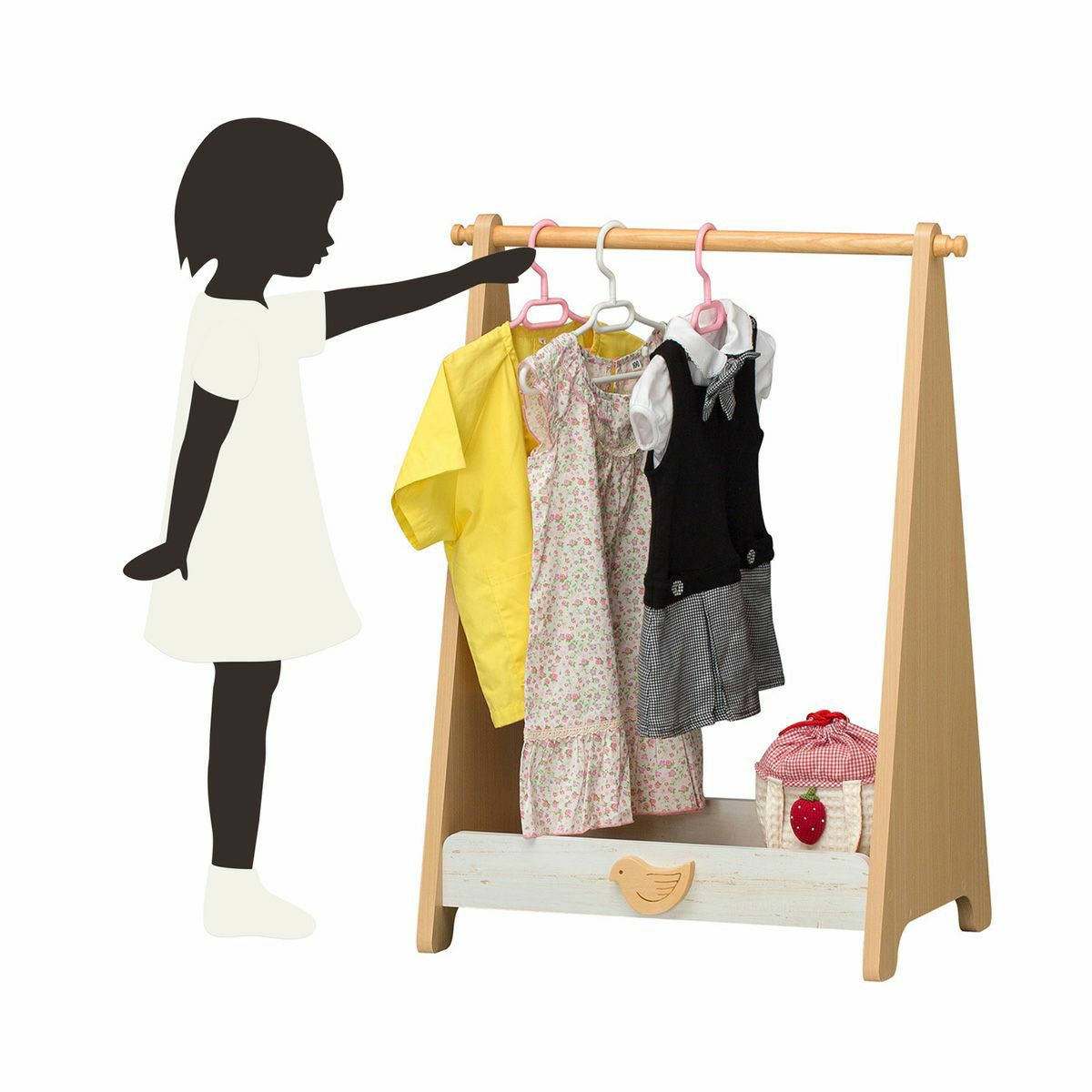 ハンガーラック キッズ 幅64cm 高さ84cm ナチュラルブラウン ホワイト