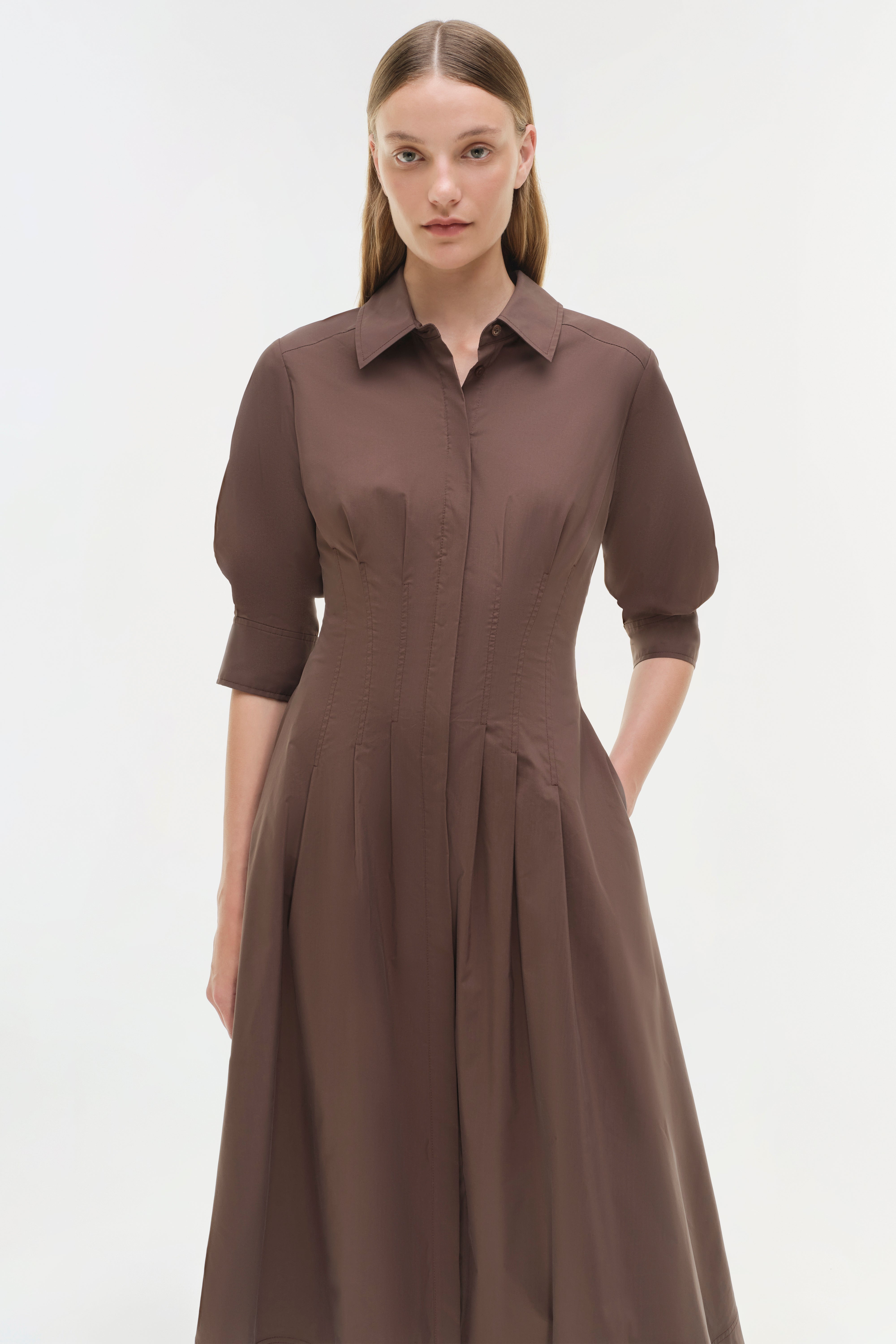 Jazz Pintuck Midi Dress - Chocolate Brown | SIMKHAI