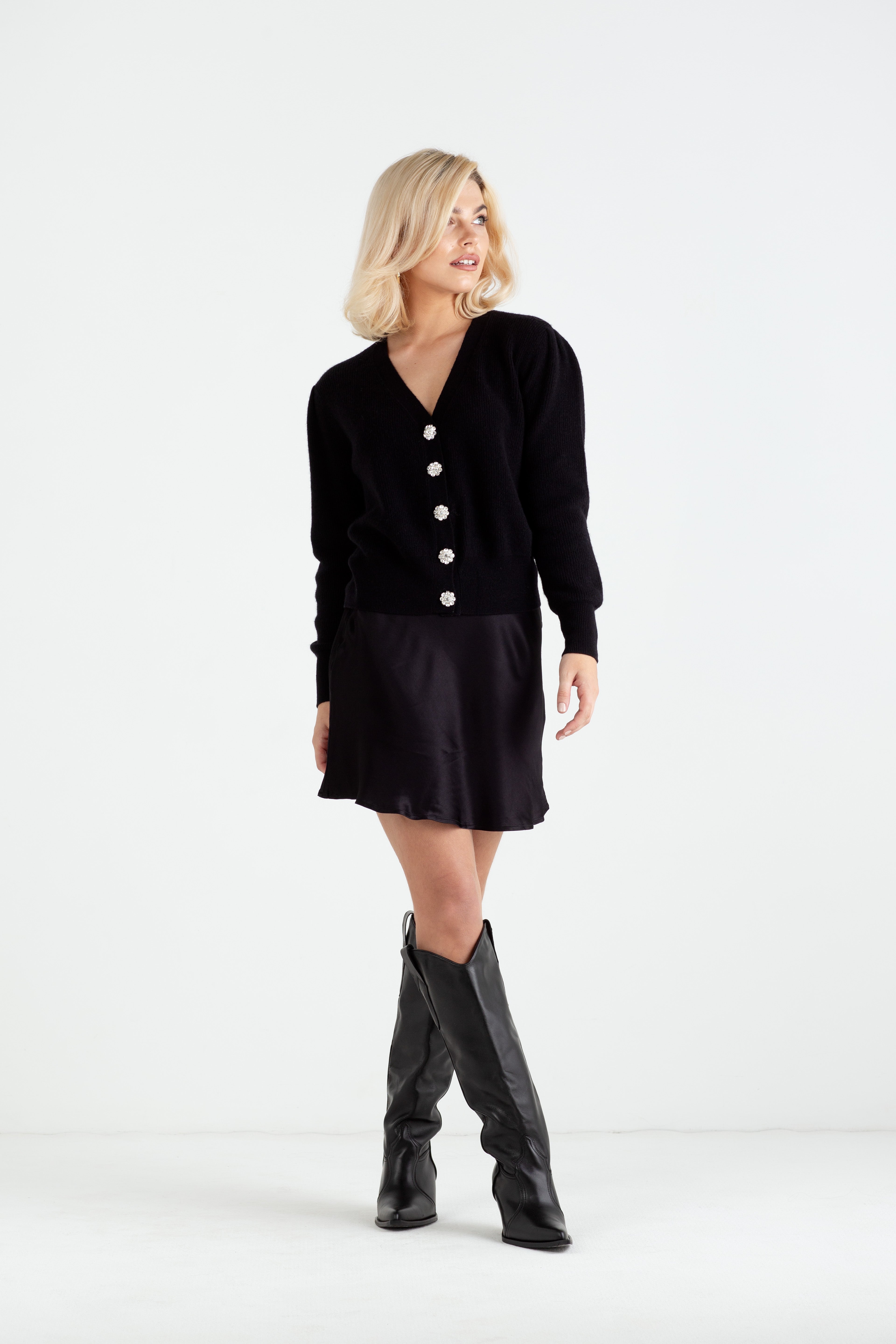 The Annabelle | Puff Sleeve Cashmere Cardigan Black – Sinead Keary