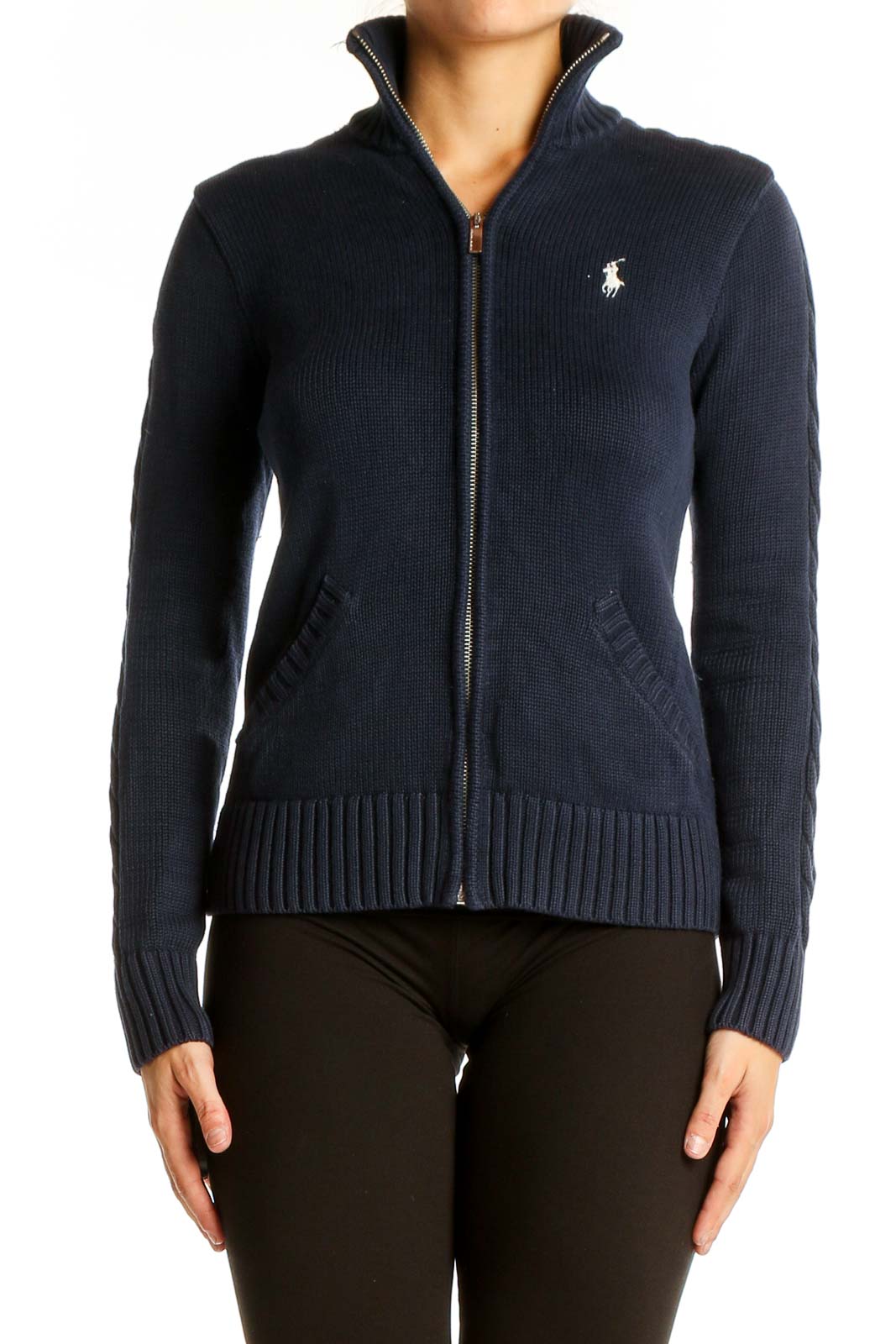 Navy Ralph Lauren Sport Cotton Zip-Up Knit Sweater - Women's Size