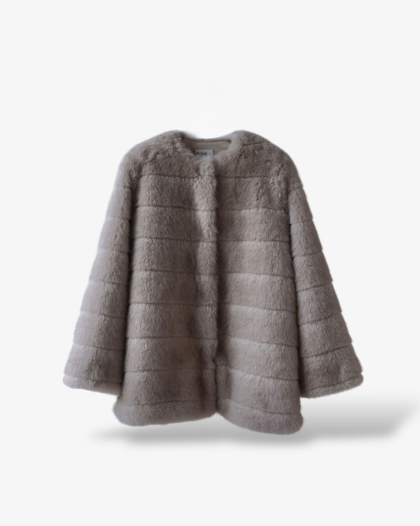THINK FUR - Border Fur Coat (グレージュ) / ボーダーファーコート