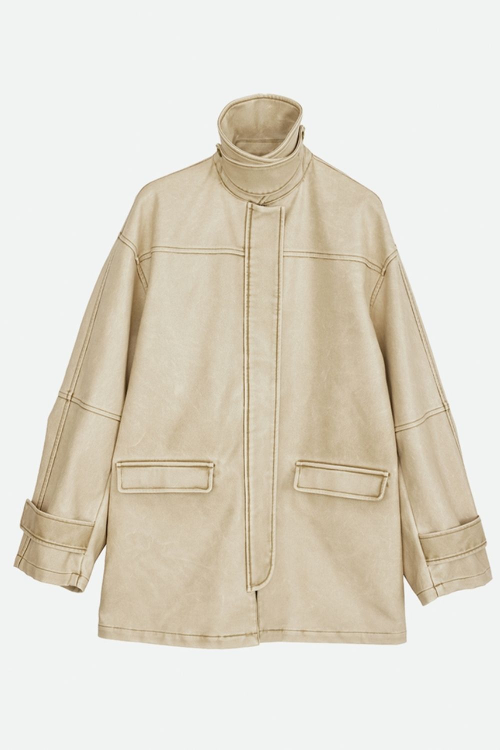 NOUNLESS - CRASH FAKE LEATHER JACKET (BEIGE) / クラッシュフェイク