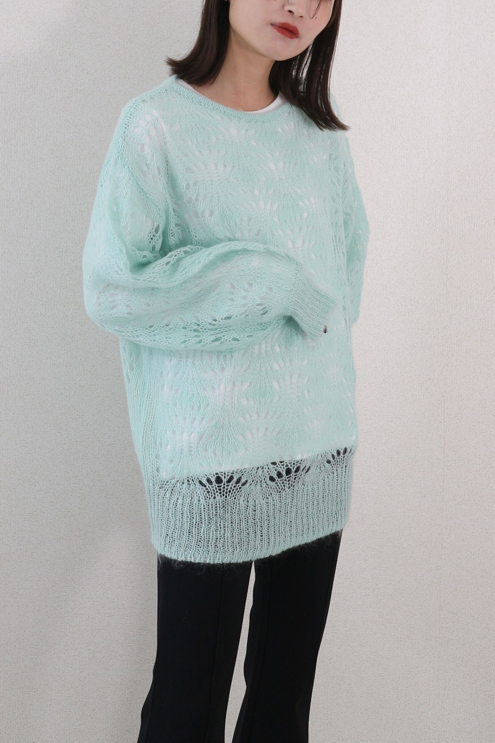 CASA FLINE - MOHAIR WOOL CROCHET KNIT PULLOVER / モヘアウール