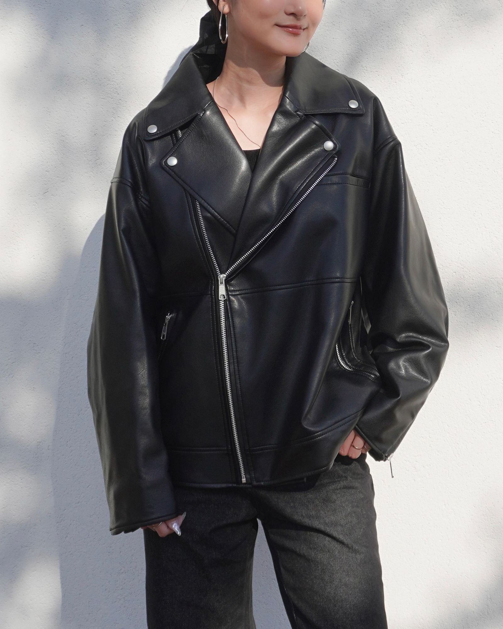 THINK FUR - Eco Leather Riders Jacket (ブラック) / エコレザー