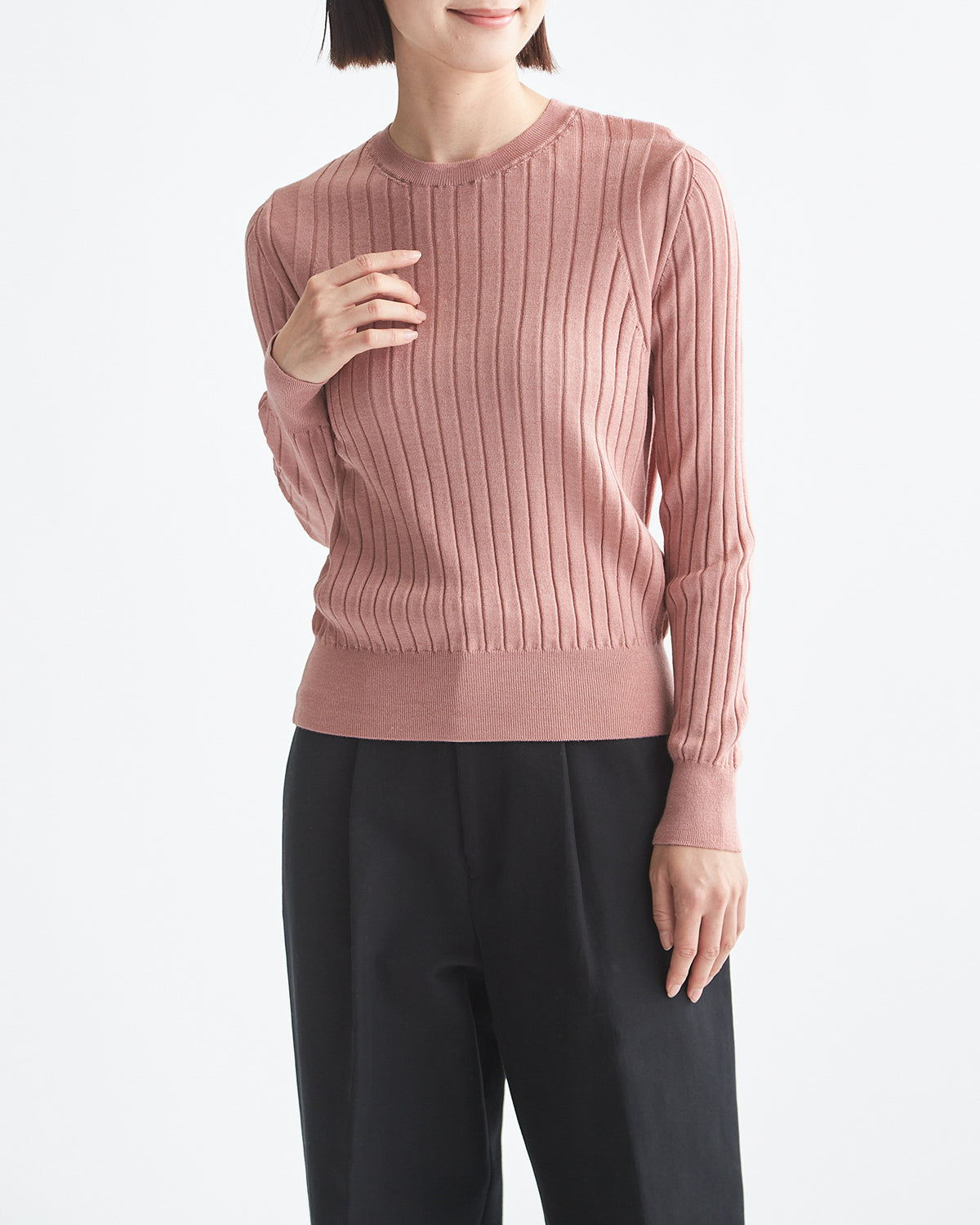 18Gワイドリブ エクストラファインメリノウール×シルク クルーネック