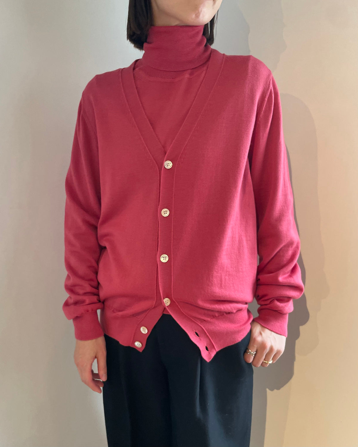 UNISEX】14G天竺 エクストラファインメリノウール Vネックカーディガン