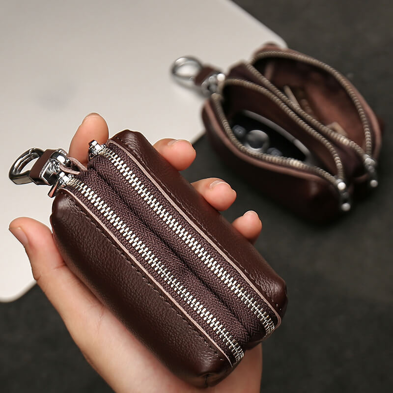 全車種】2個収納ダブルジッパーレザースマートキーケース