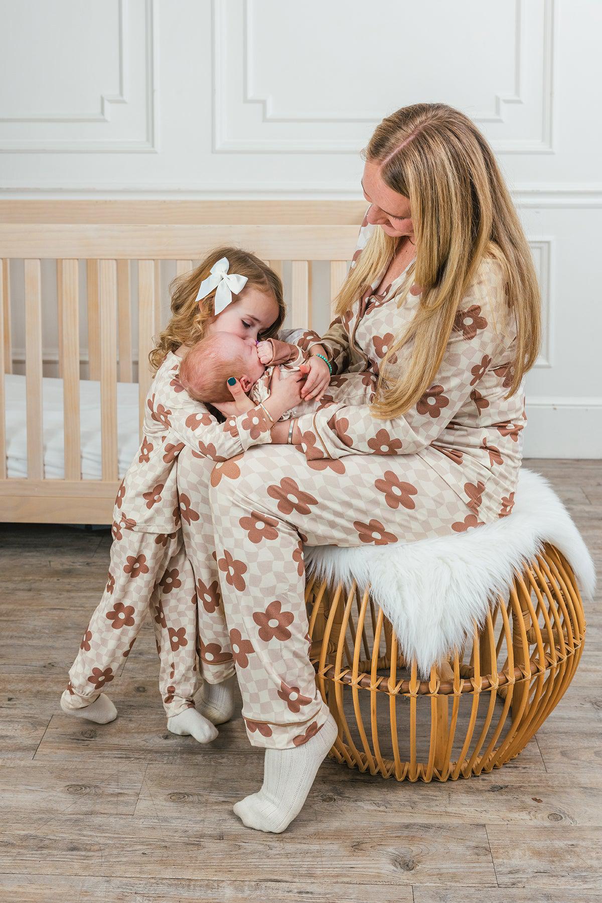 Bamboo Checkered Blossoms Pajamas | Matching Mom & Me Clothing