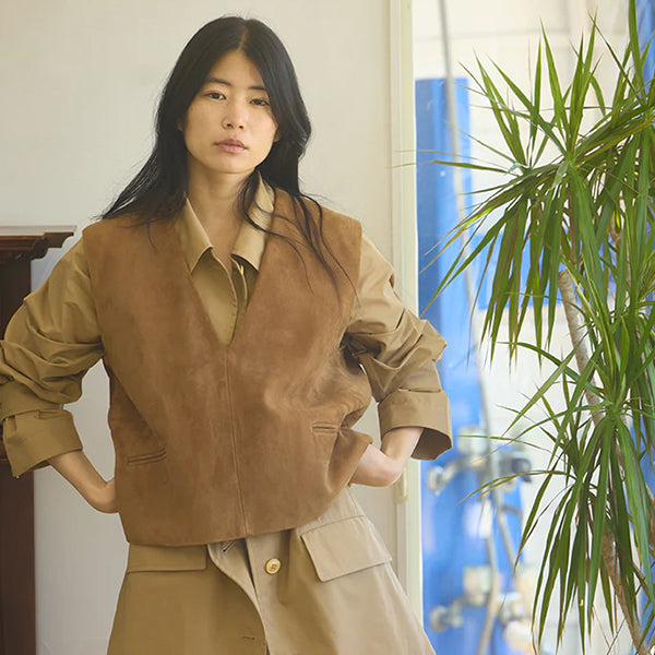 SHEEP SUEDE VEST / BROWN — SPEEDWAY