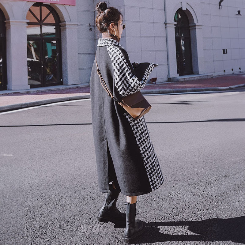 千鳥柄切り替えロングコート