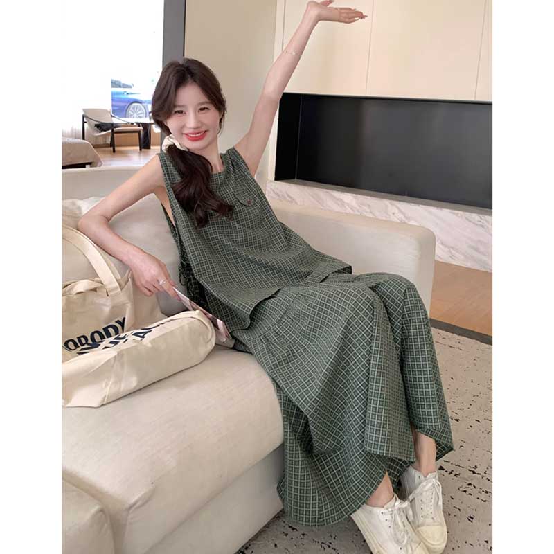 グリーンチェックセットアップ（緑）春/夏 自分らしさを楽しむセットアップ