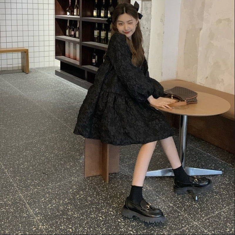 ブラックティアードミニワンピース (黒) 秋/冬 4XLまでサイズバリエ