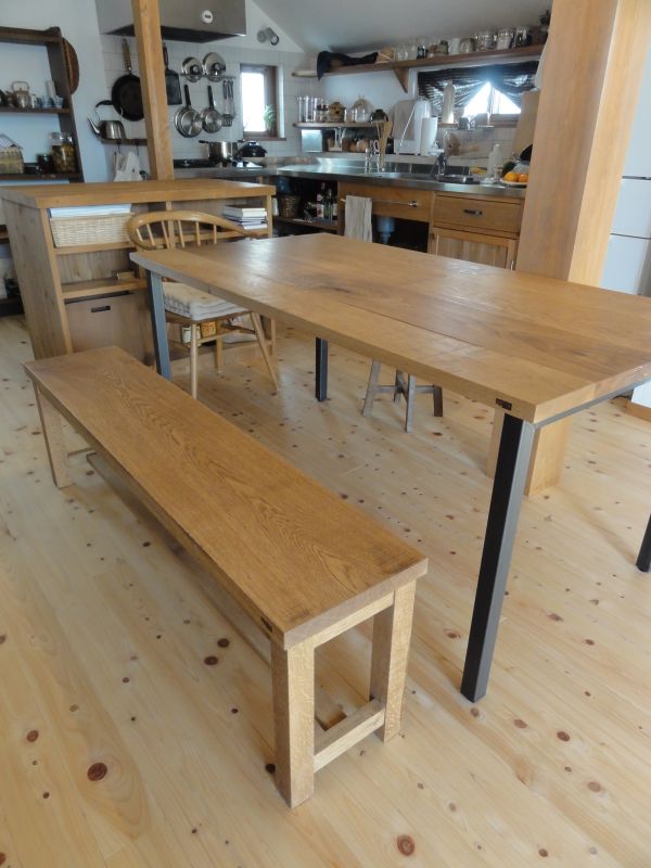 ≪ベンチ≫【無垢オーク木組ベンチ/ラフ仕上げ/1脚】 WBEN01-OAK