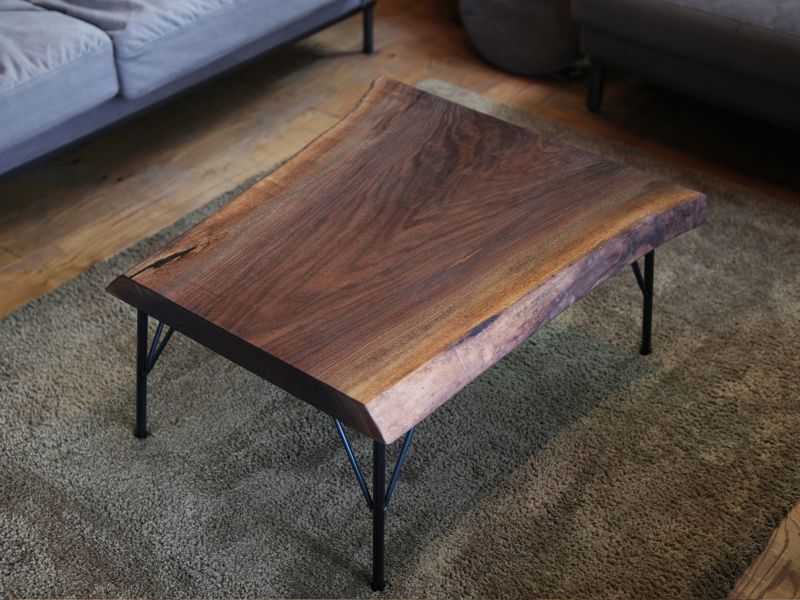 ≪ローテーブル≫【無垢一枚板 ウォールナット W810×D570~750×H370mm