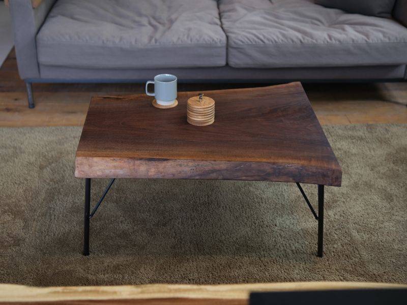 ≪ローテーブル≫【無垢一枚板 ウォールナット W810×D570~750×H370mm