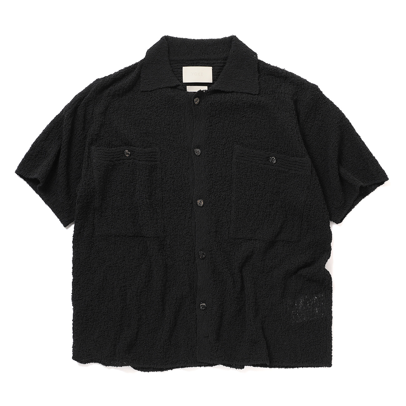 YOKE / ヨーク | COTTON SHEER KNIT OPEN COLLAR SHIRT - Black | 通販