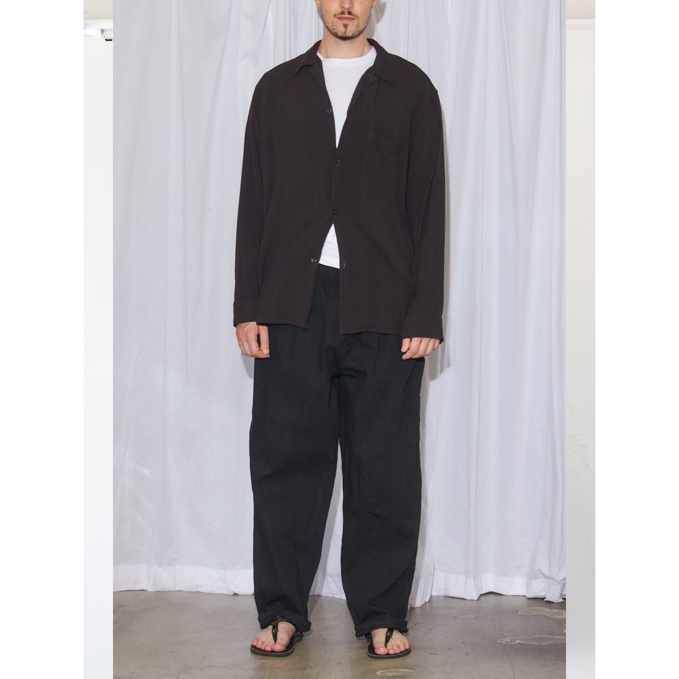 COMOLI / コモリ | レーヨン オープンカラーシャツ - Black | 通販