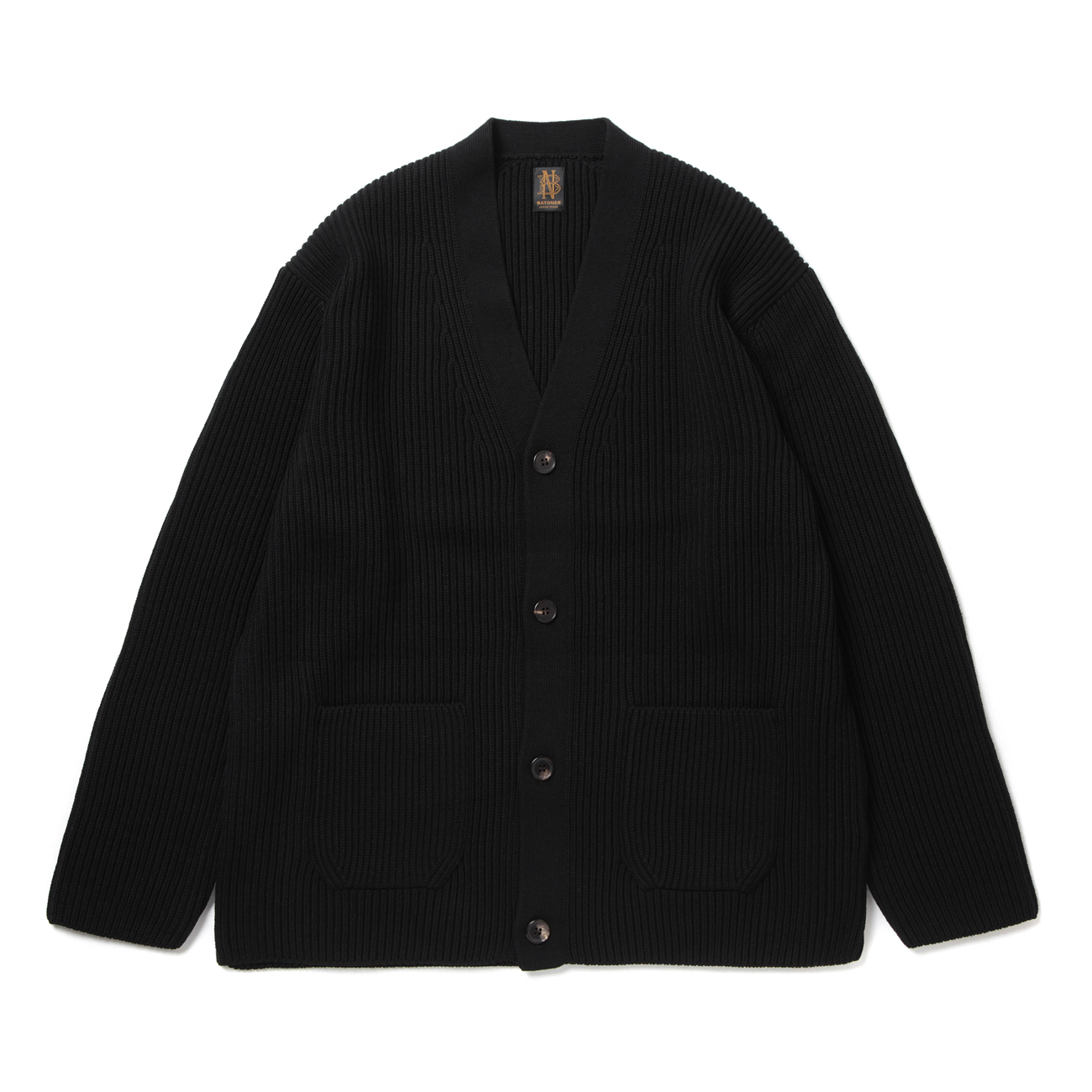 BATONER / バトナー | SOLID WOOL RIB CARDIGAN (メンズ) - Black
