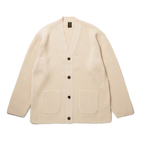 BATONER / バトナー | SOLID WOOL RIB CARDIGAN (メンズ) - Ivory