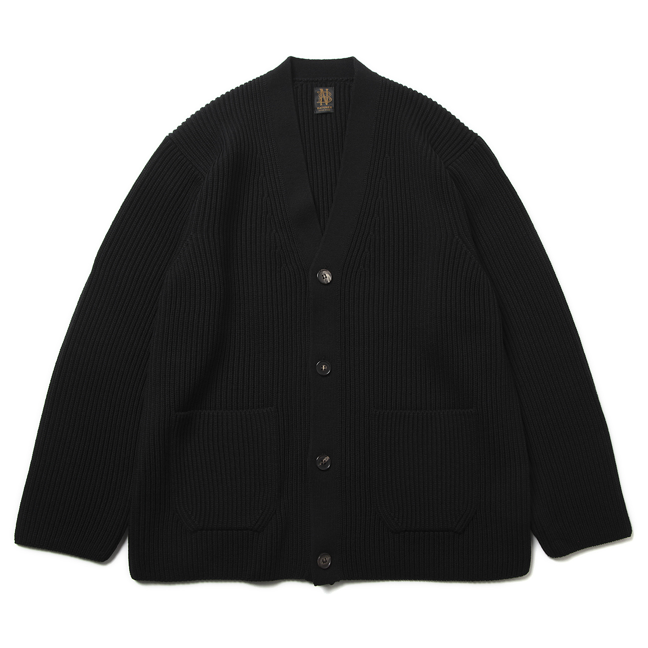 BATONER / バトナー | SOLID WOOL RIB CARDIGAN (メンズ) - Black