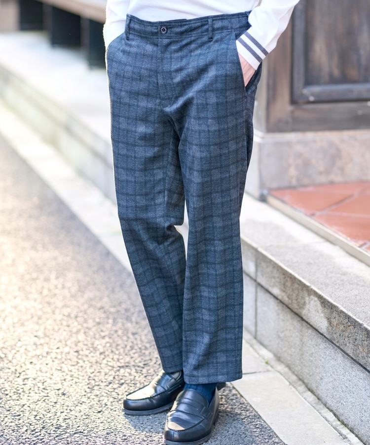 セットアップ可】ネイビーグレンチェックパンツ（フルレングスパンツ