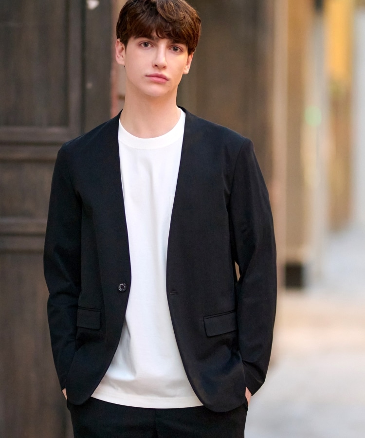 セットアップ可】ドライトリコット ノーカラージャケット（ノーカラー