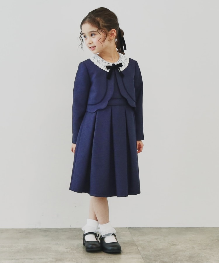 120－130】ネイビーワンピース＆ジャケットセット（ミドルワンピース