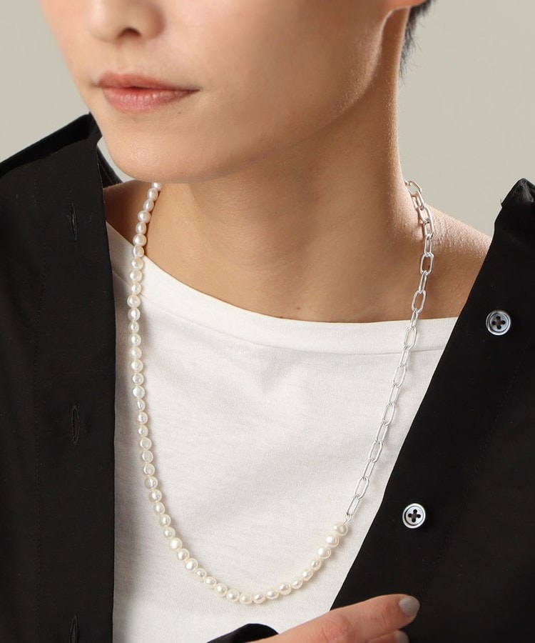 シルバー バロックパール 2Wayチェーンミックス ネックレス