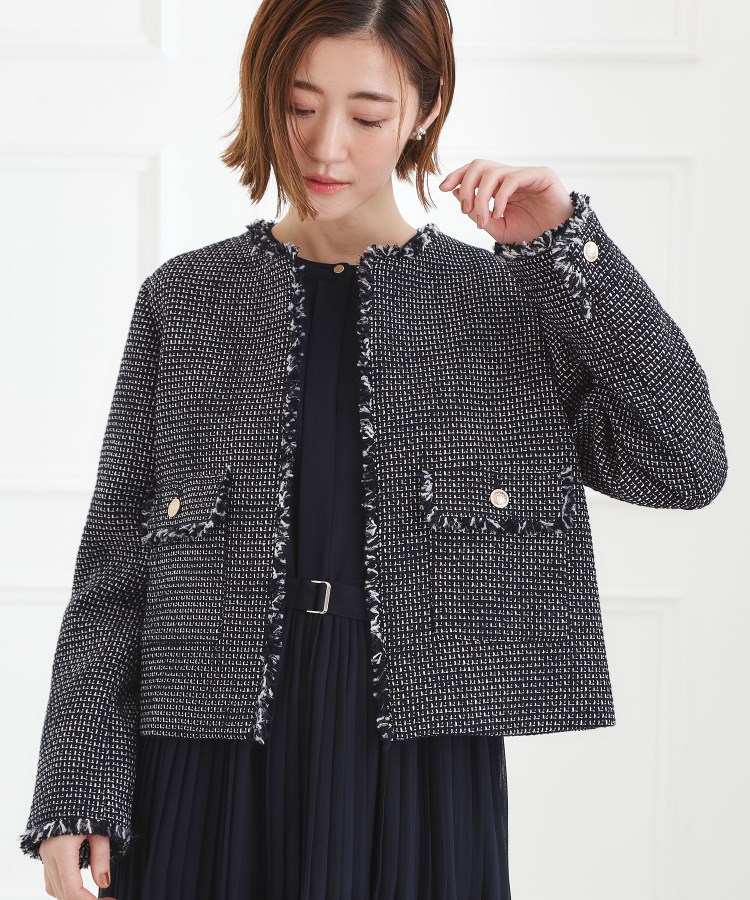 ハレの日・通勤】着回しできる上品ツイードジャケット（ノーカラー
