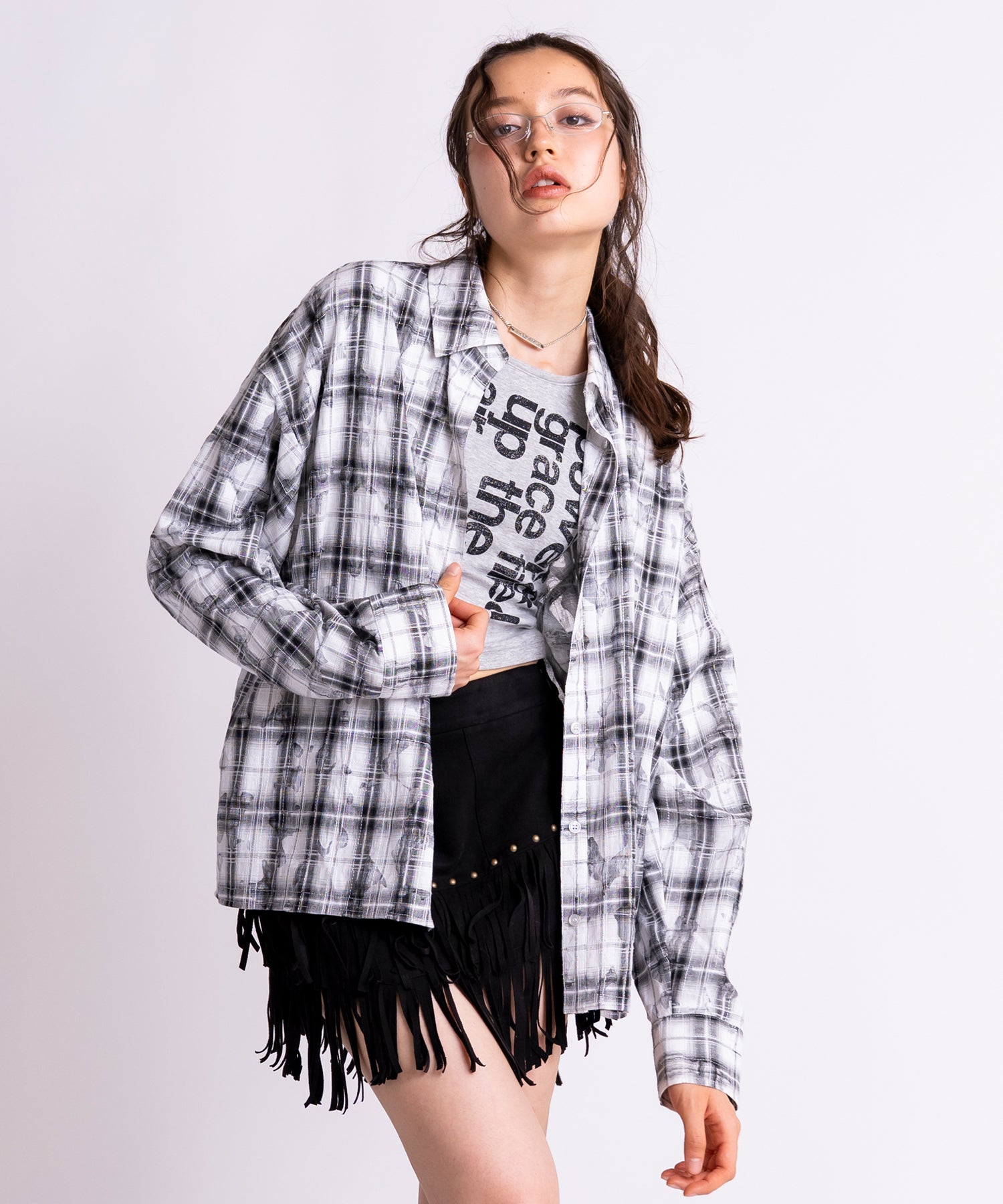 ダメージレースチェックオーバーシャツ｜ACLENT（アクレント）