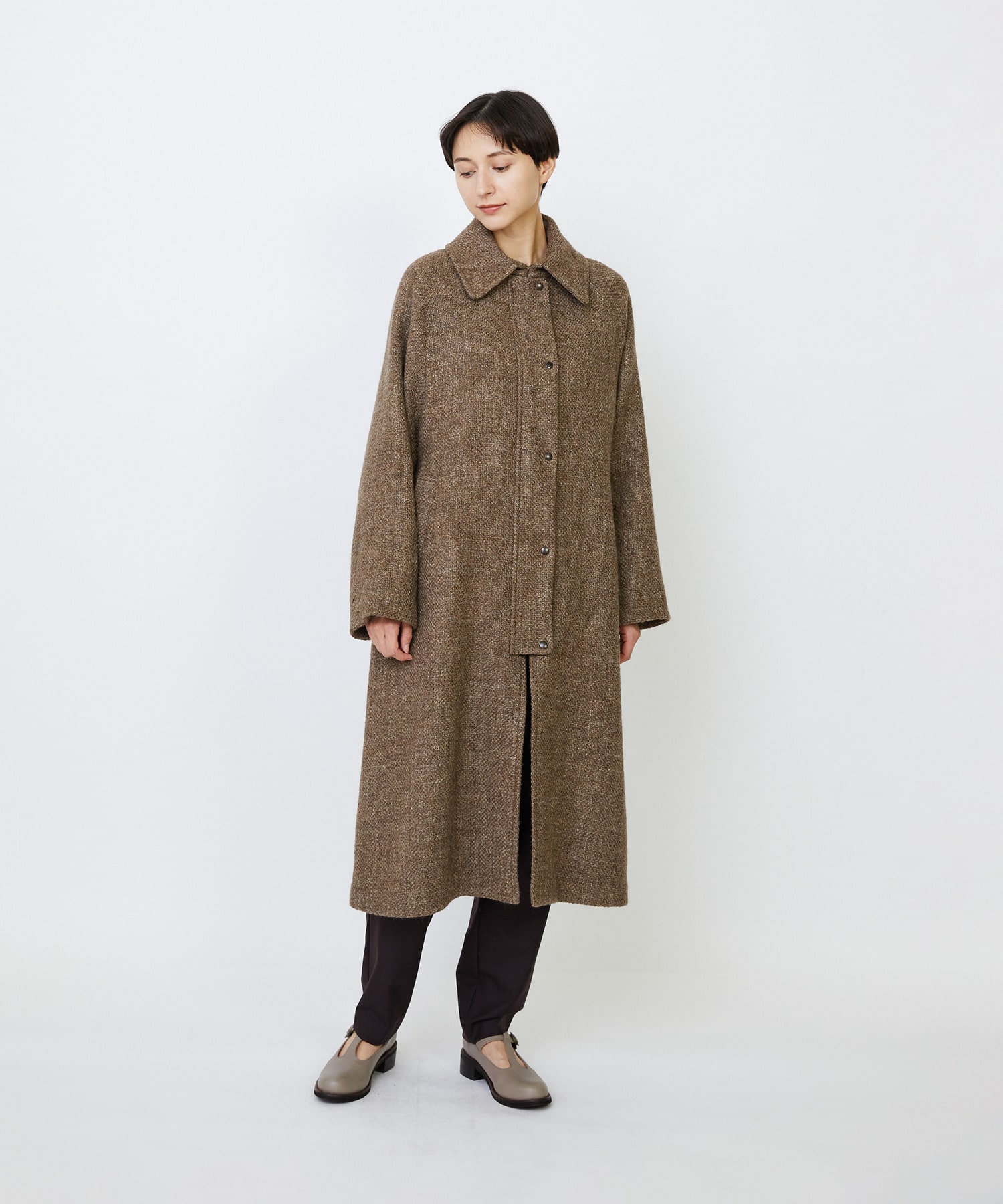 リネンウールツイードステンカラーコート｜BIGI online store - ビギ