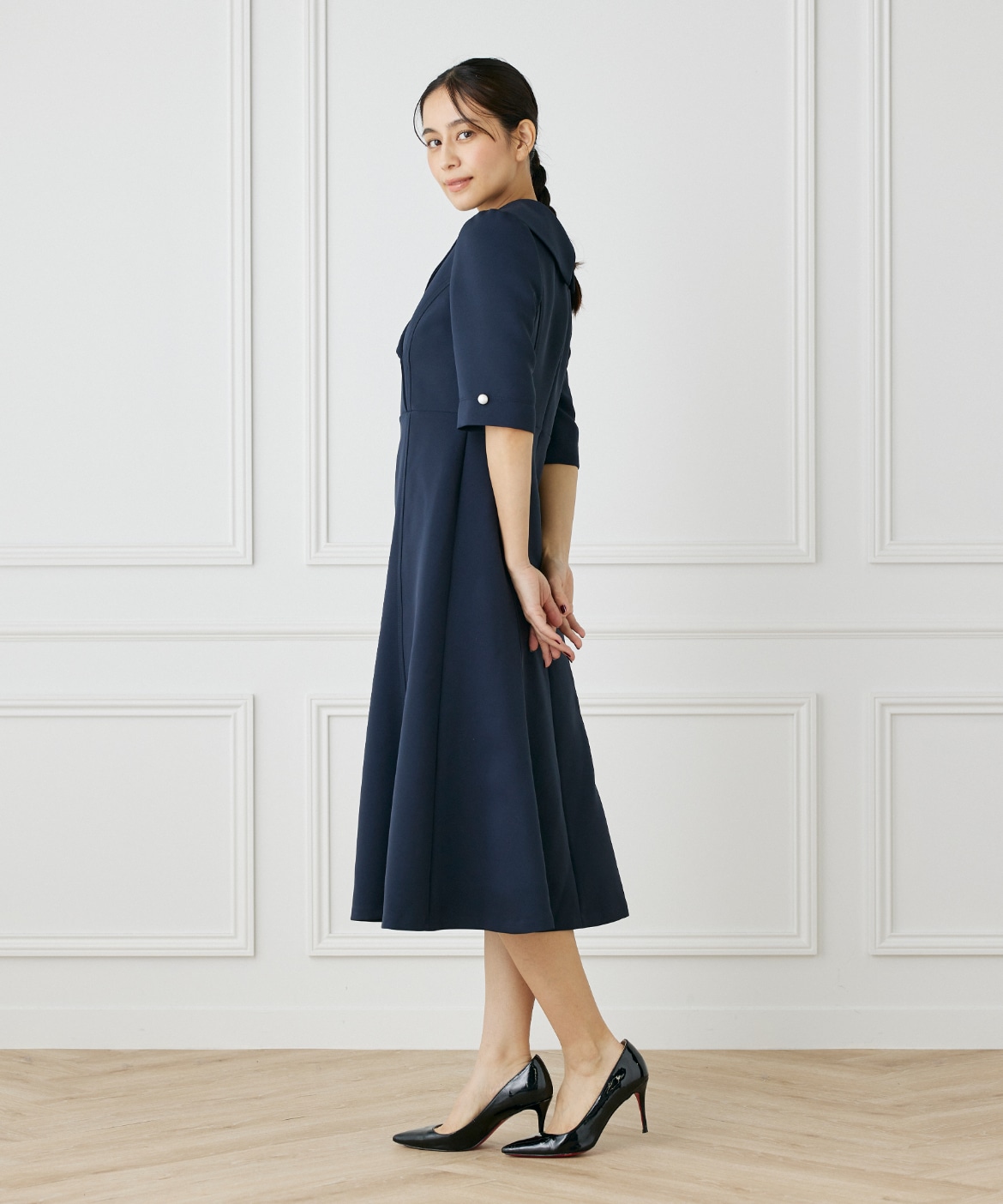 M Maglie le cassetto》ショールカラーワンピース｜M Maglie le