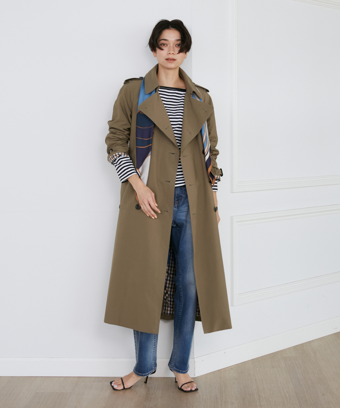 Aquascutum 英国製 オリーブ玉虫色 シングルトレンチ 38 L 美品 楽天