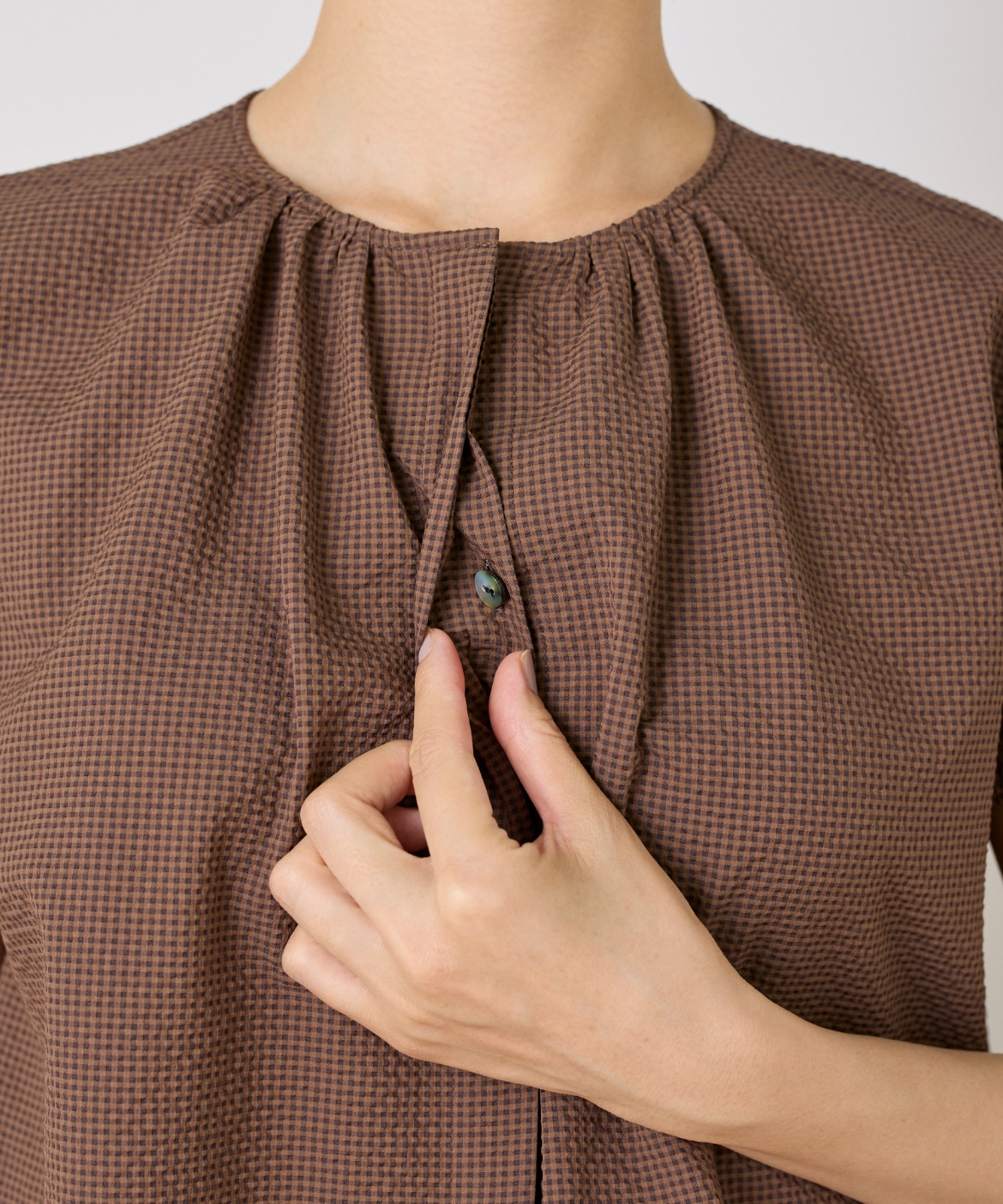 サッカーチェック フレンチスリーブブラウス｜7-IDconcept.（セブン