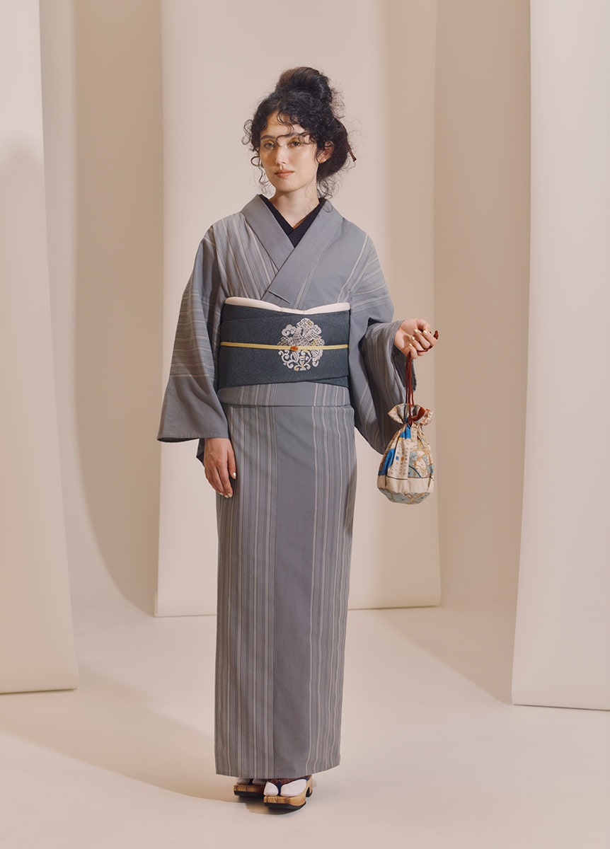 江戸日和】片貝木綿 矢鱈縞無地 白鼠（お取り寄せ品） | カジュアル