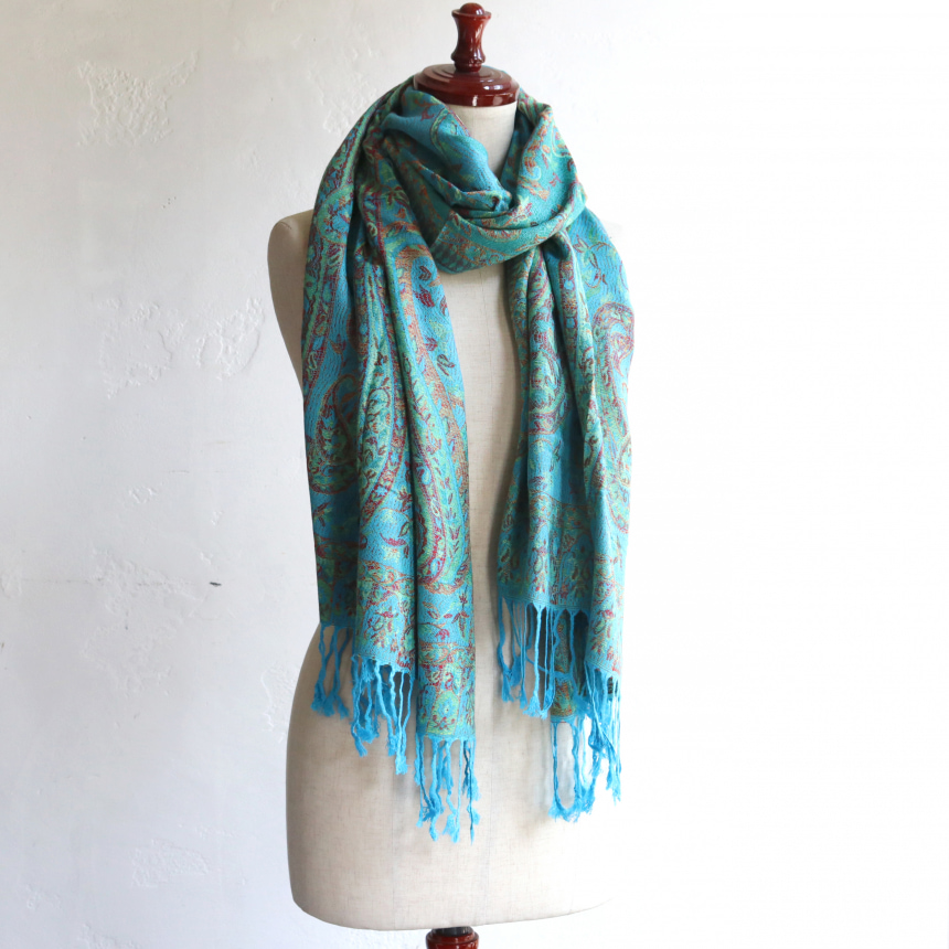 キリムスタイル / ペイズリー柄の大判ストール 艶のあるなめらかな織り