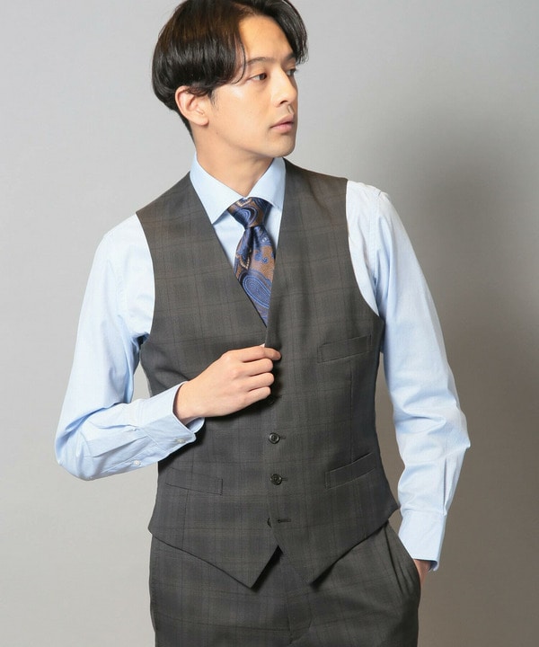 ウールポリエステルグレンチェックスーツベスト（同素材セットアップ